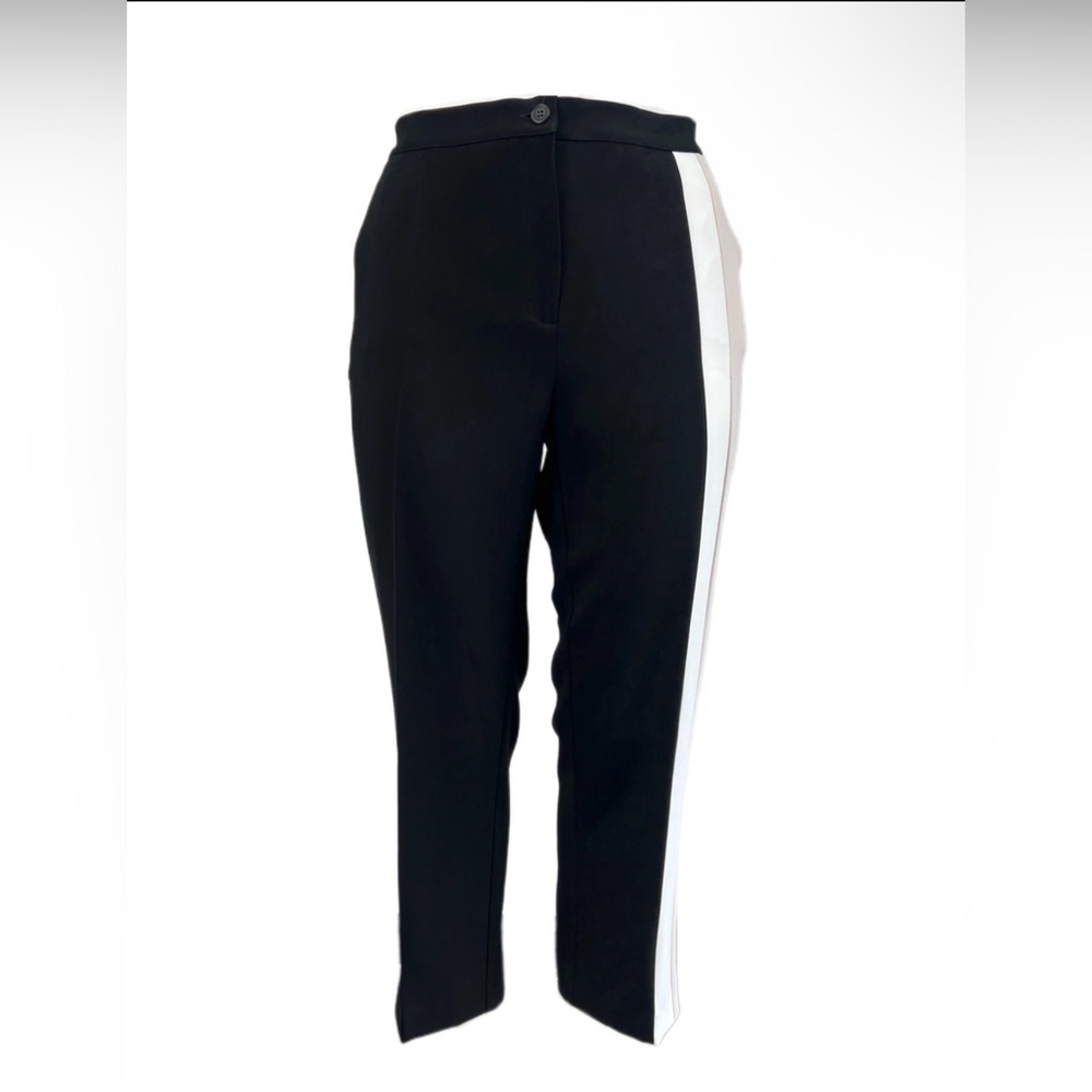 Marina Rinaldi Regaló Black Pants with White & Beige Side Stripe 16-NWT